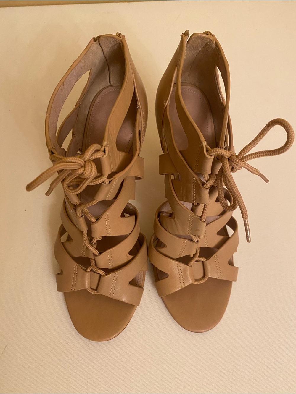 Victorinox Tan Lace-Up Strappy Heels Size 8